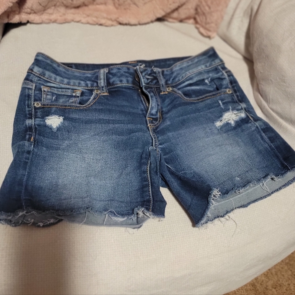 American Eagle Outfitters Blue Distressed Jean Shorts